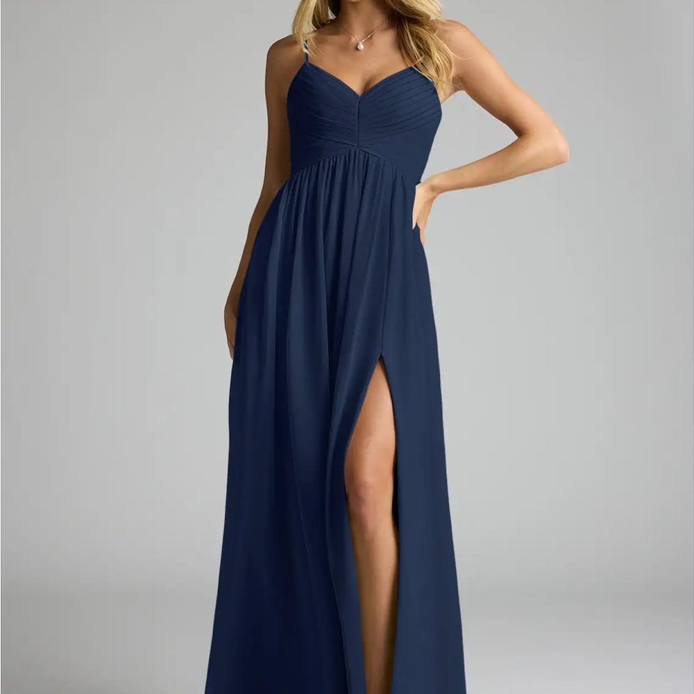 Azazie Alia navy bridesmaid dress